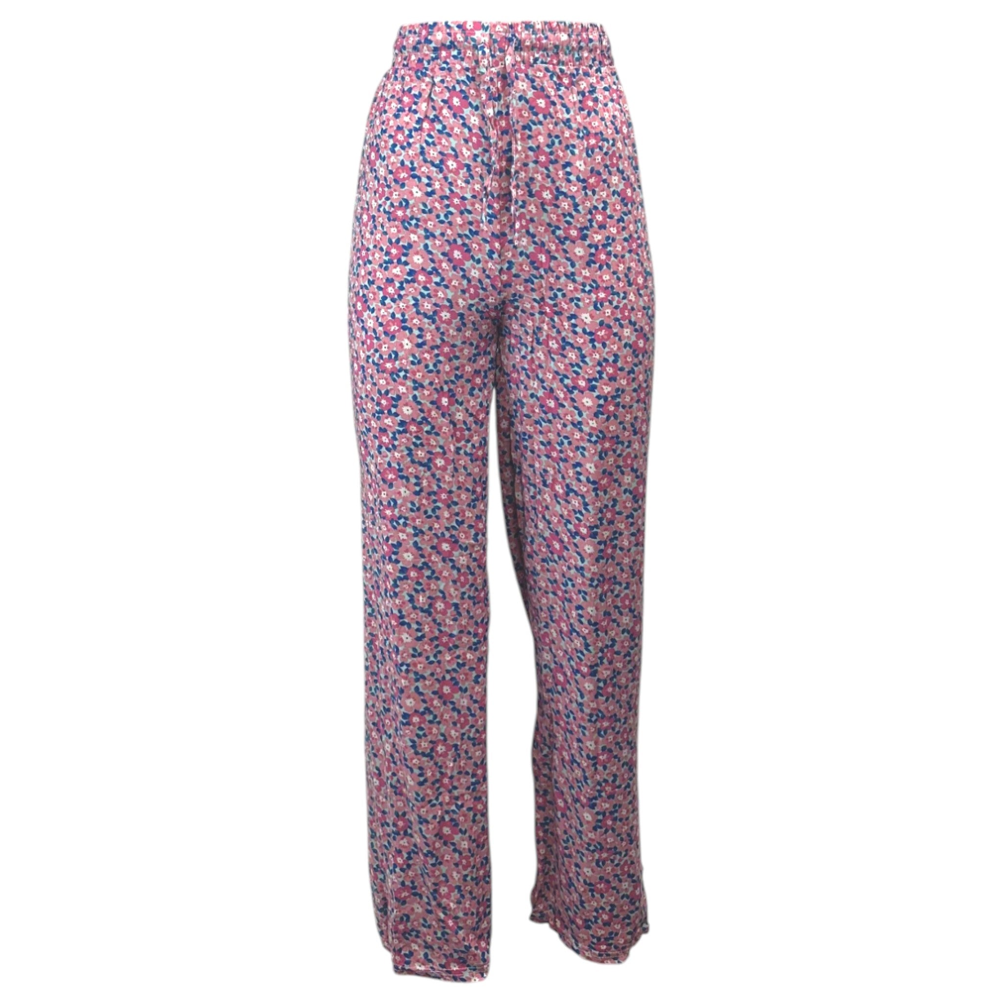 women’s pink floral print wide leg lounge palazzo trousers